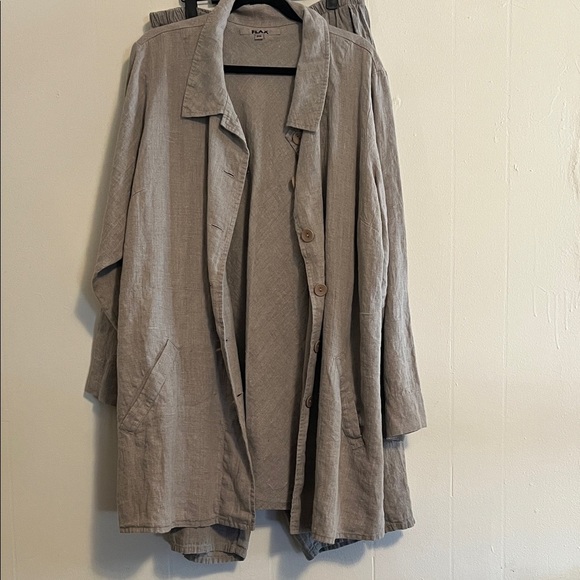 Flax tan/gray Linen Jacket and pant set - Picture 1 of 5